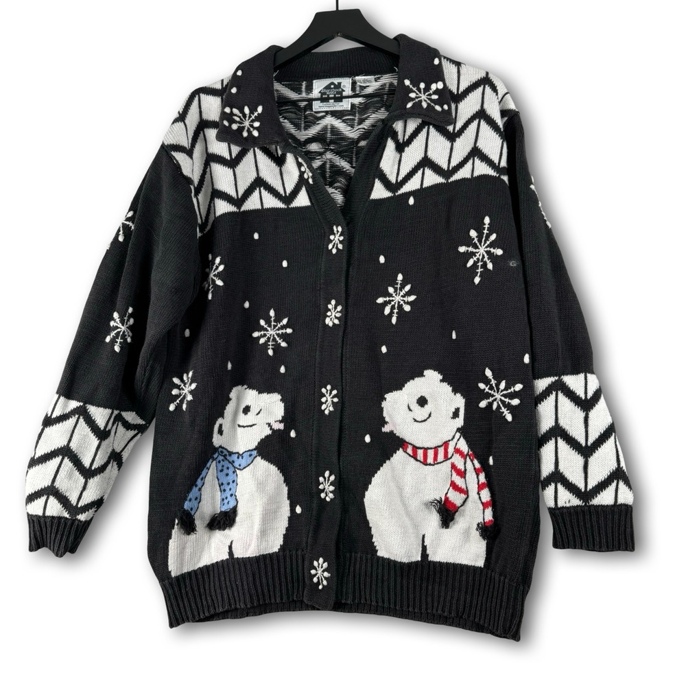 Storybook Knits Womens Christmas Polarbear Bear Sweater Sz L Large